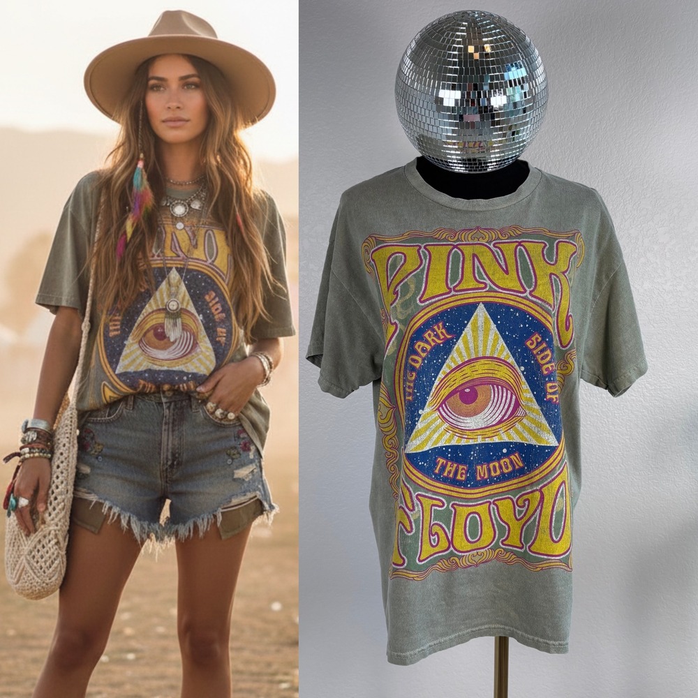 Pink Floyd The Dark Side of the Moon T‎ Shirt, Size M Green Cotton Graphic Tee
